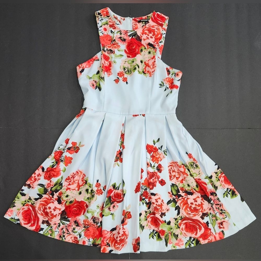 Gianni Bini Floral Mini Dress - Light Blue and Red - Picture 1 of 10